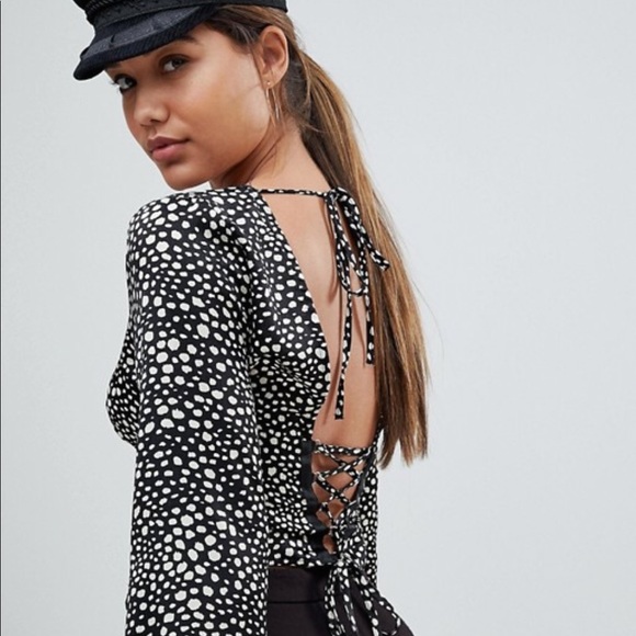 ASOS Tops - animal print open back eyelet lace up top